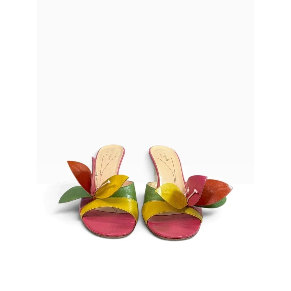 Kate Spade Wedge Mules Flower Petals Multicolor Leather Made in Italy Size 8.5